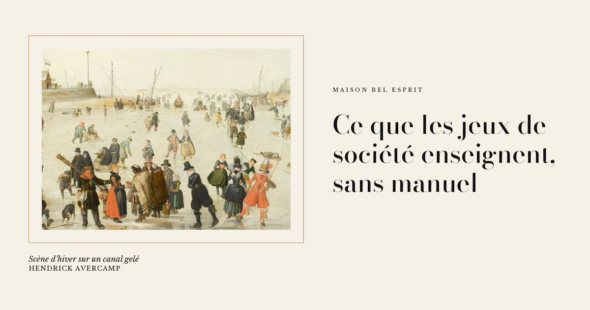 Scène d'hiver sur un canal gelé, Hendrick Avercamp, couverture de l'article Ce que les jeux de société enseignent, sans manuel