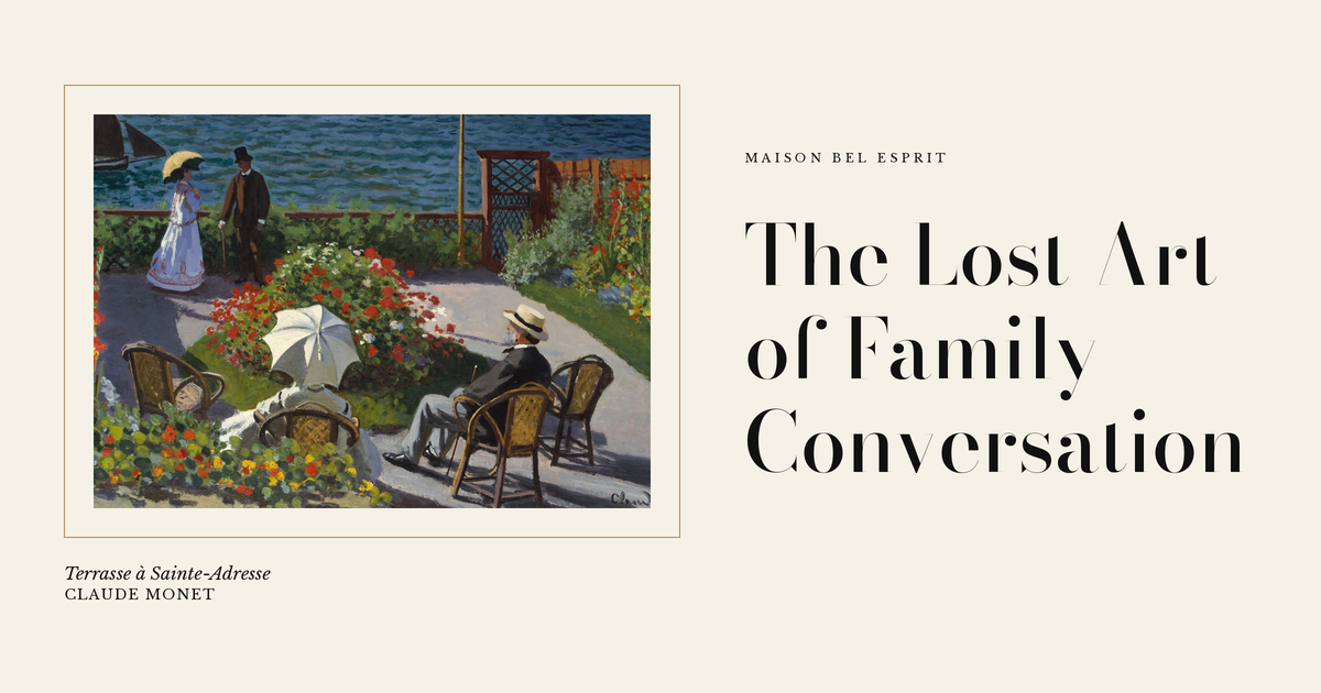 Terrasse à Sainte-Adresse, Claude Monet, couverture de l'article The Lost Art of Family Conversation