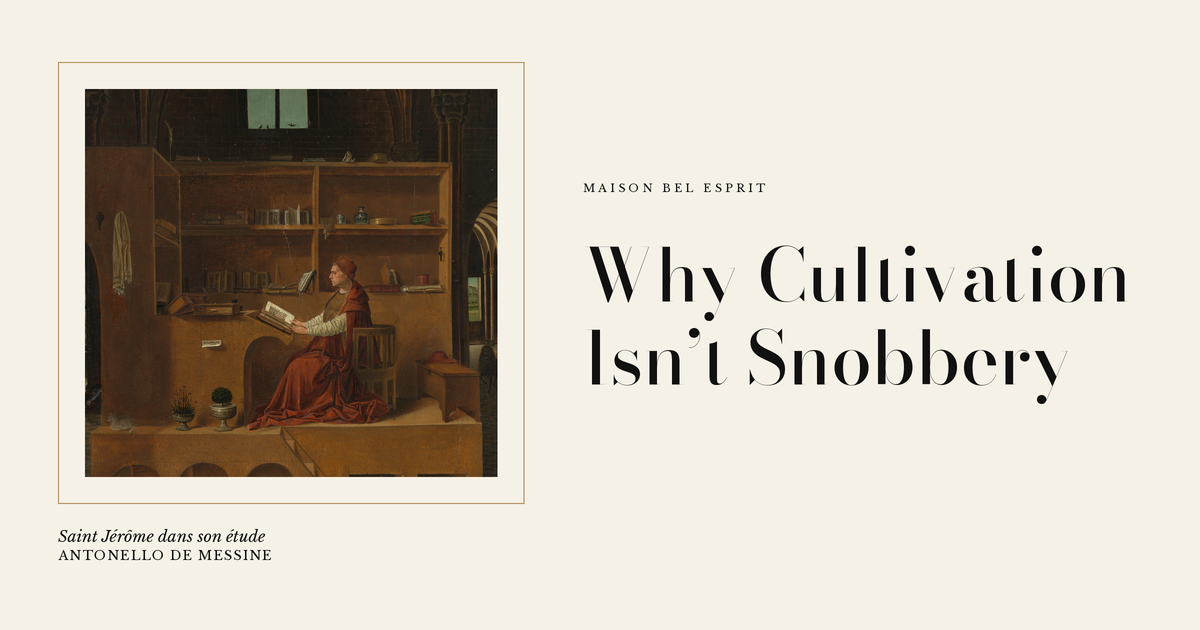Saint Jérôme dans son étude, Antonello de Messine, couverture de l'article Why Cultivation Isn't Snobbery