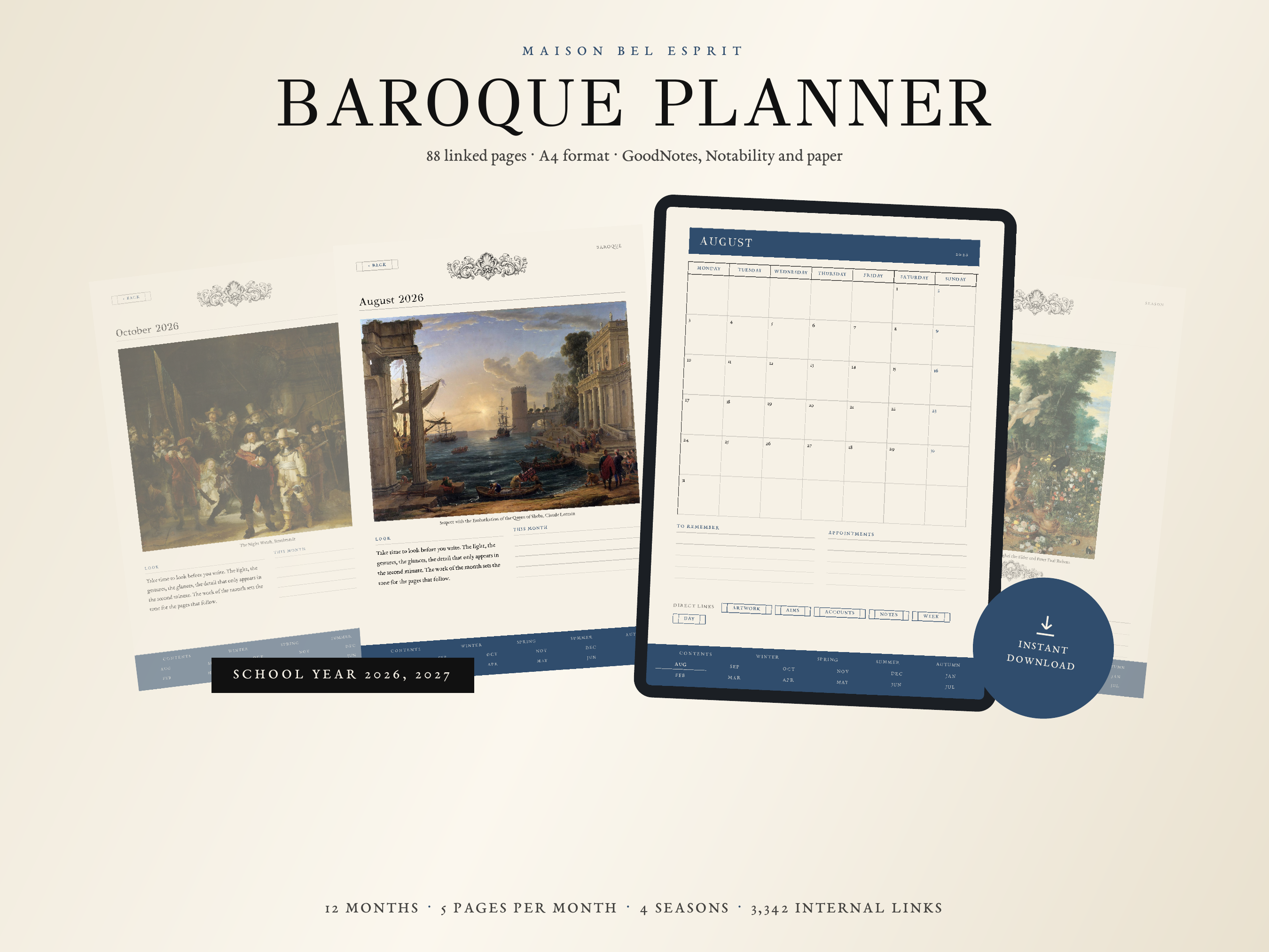 Baroque Planner · School year 2026, 2027