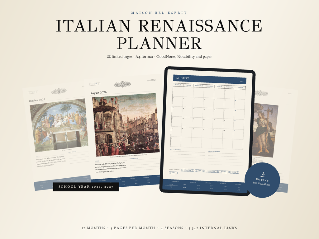 Italian Renaissance Planner · School year 2026, 2027