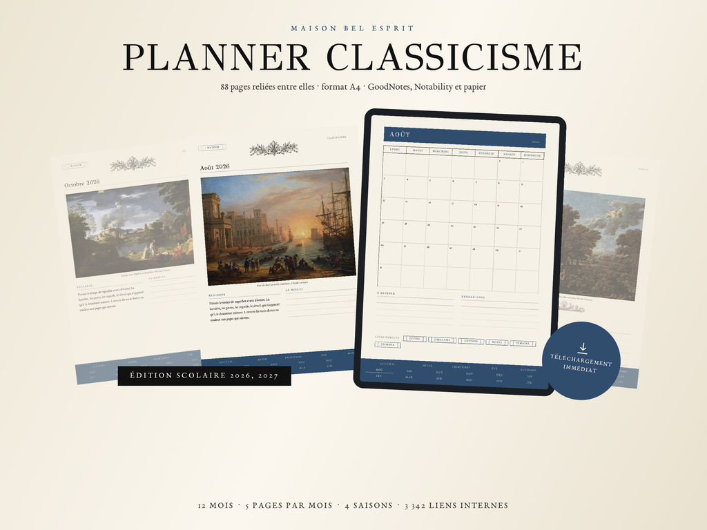 Planner Classicisme · Année scolaire 2026, 2027