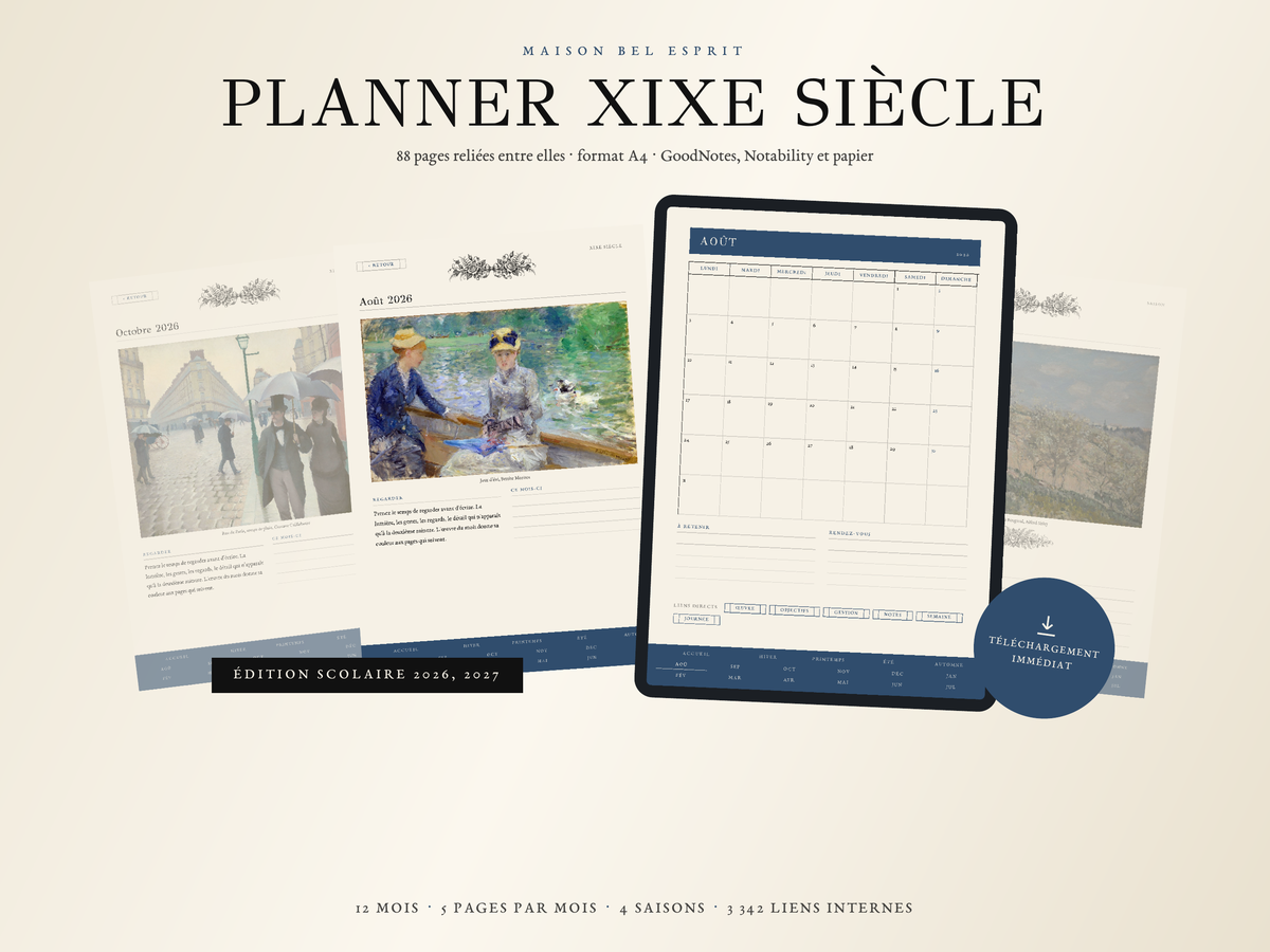 Planner XIXe siècle · Année scolaire 2026, 2027
