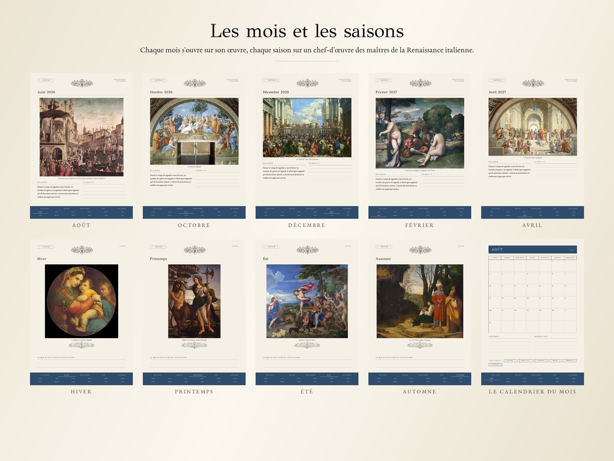 Planner Renaissance italienne · Année scolaire 2026, 2027
