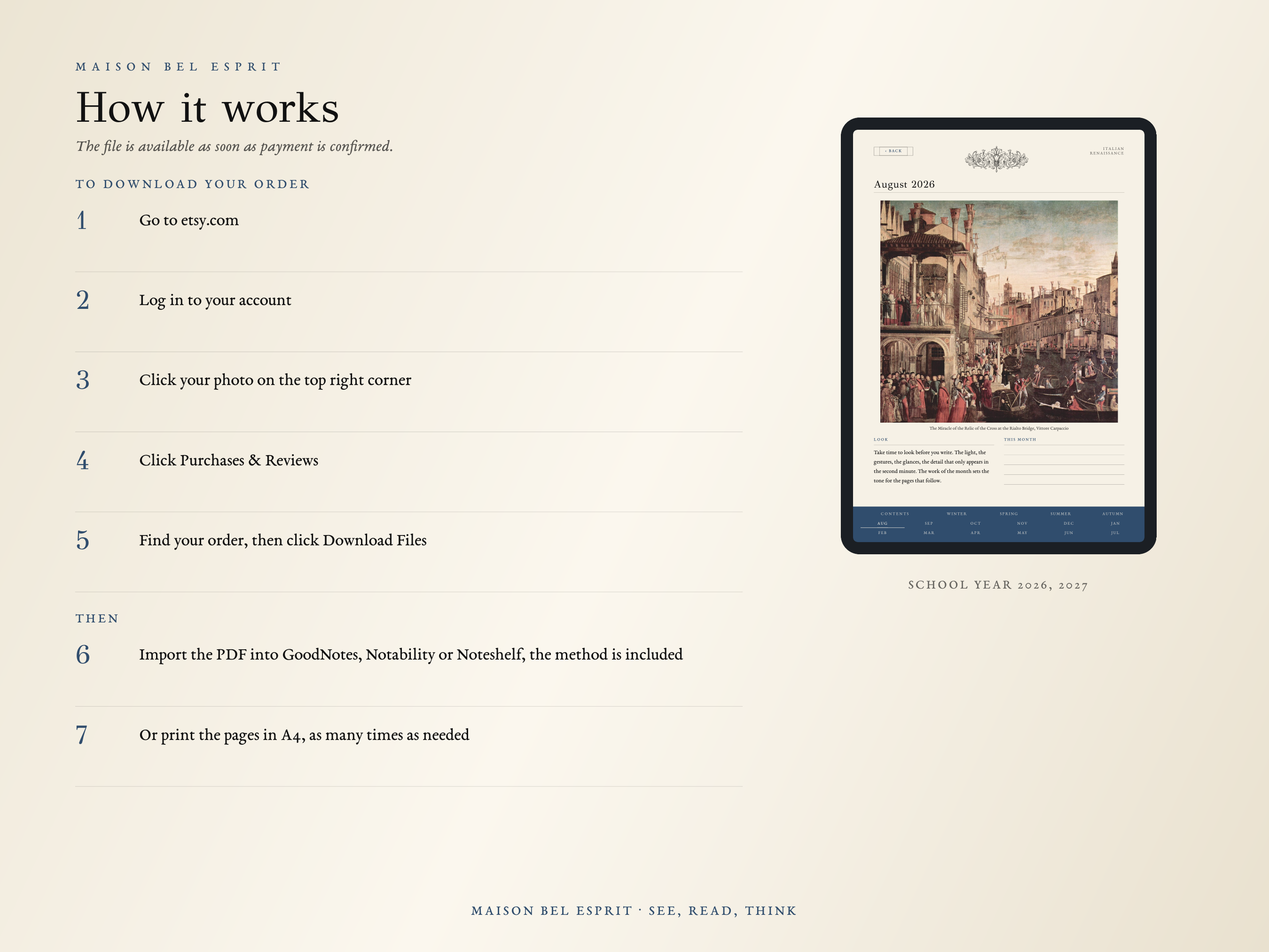 Italian Renaissance Planner · School year 2026, 2027