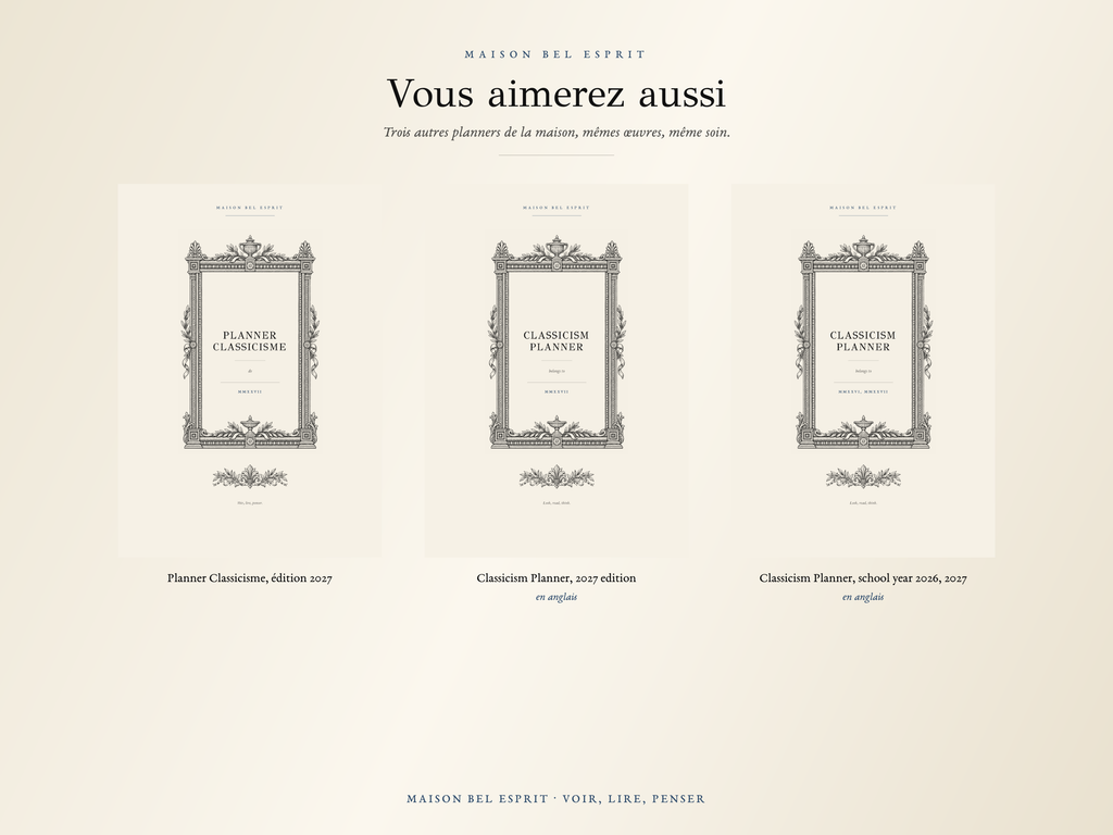 Planner Classicisme · Année scolaire 2026, 2027
